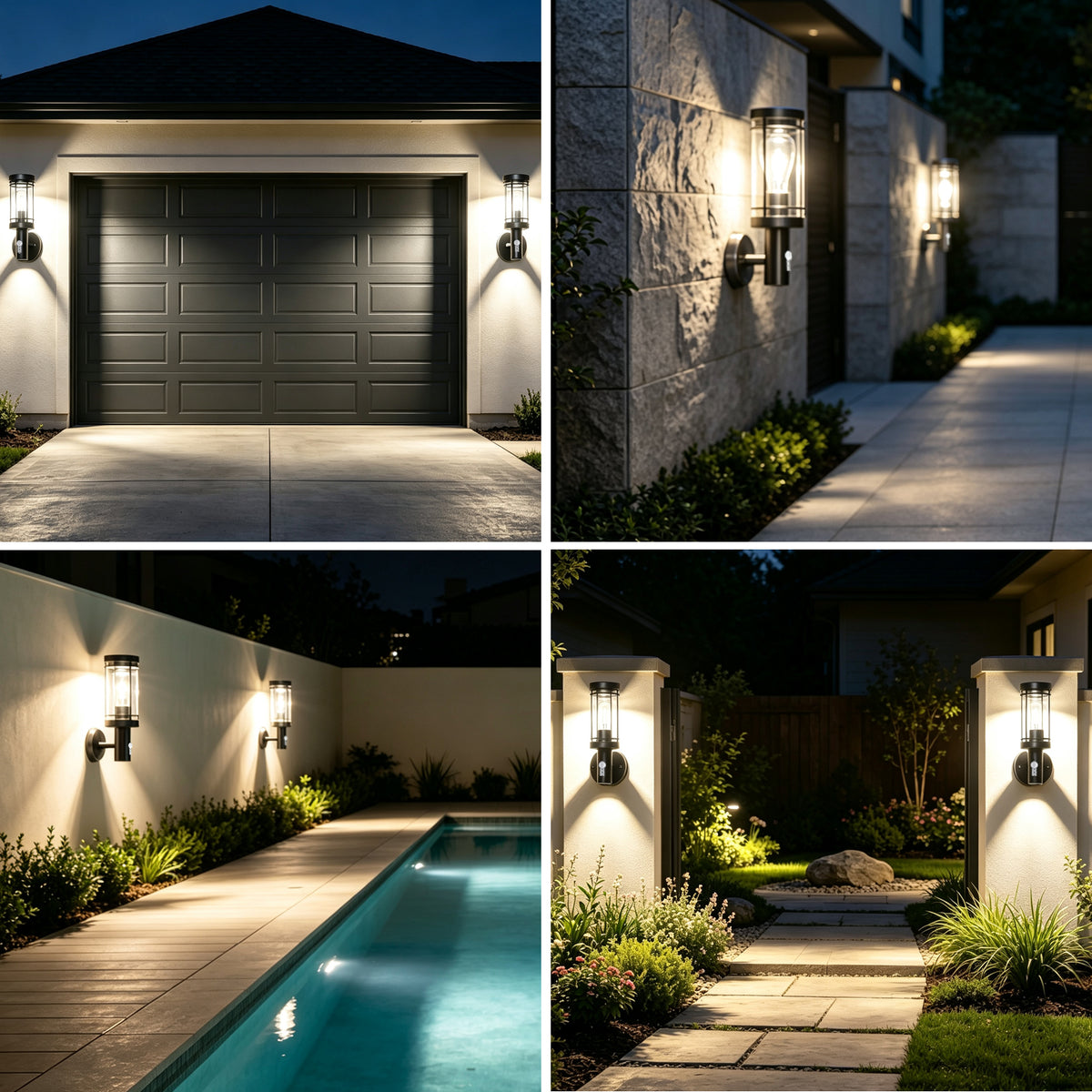 Lampe d'extérieur avec détecteur de mouvement et douille E27, lampe murale extérieure IP44 étanche à l'eau pour porte d'entrée et jardin