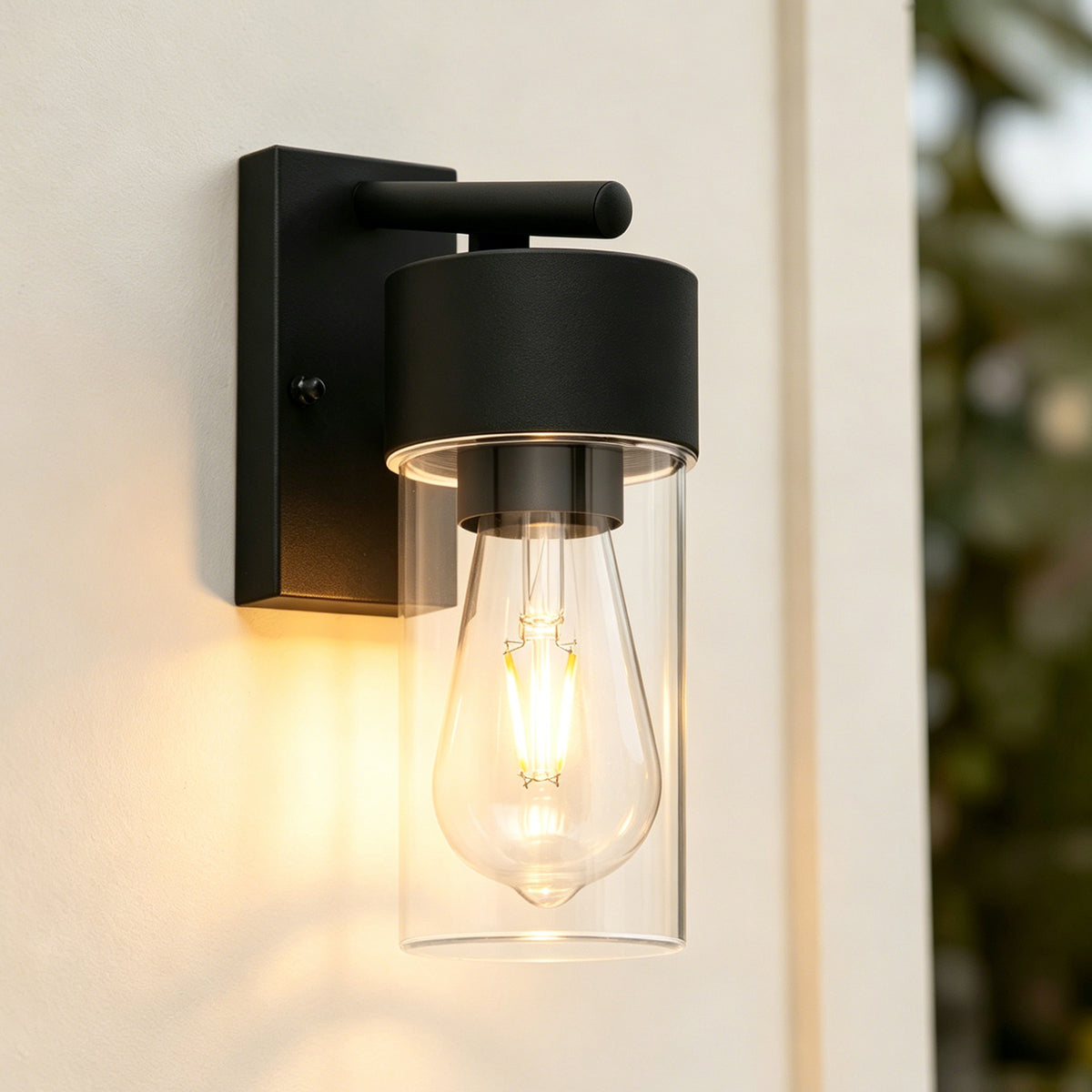 Moderne schwarze Außenwandleuchte, IP44 wasserdicht, mit transparentem PC-Schirm, E27 Sockel, Wandleuchte für Veranda, Terrasse und Garten
