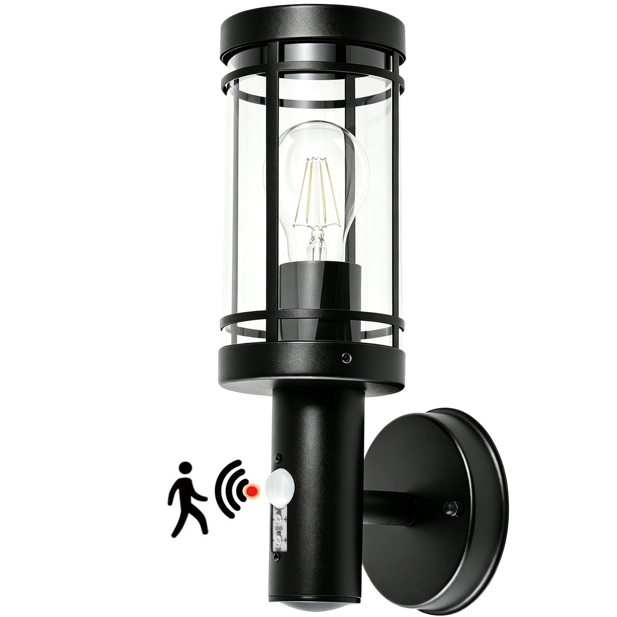 Lampe d'extérieur avec détecteur de mouvement et douille E27, lampe murale extérieure IP44 étanche à l'eau pour porte d'entrée et jardin