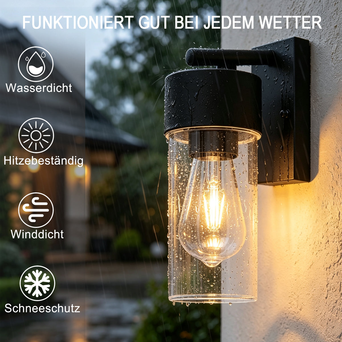 Moderne schwarze Außenwandleuchte, IP44 wasserdicht, mit transparentem PC-Schirm, E27 Sockel, Wandleuchte für Veranda, Terrasse und Garten