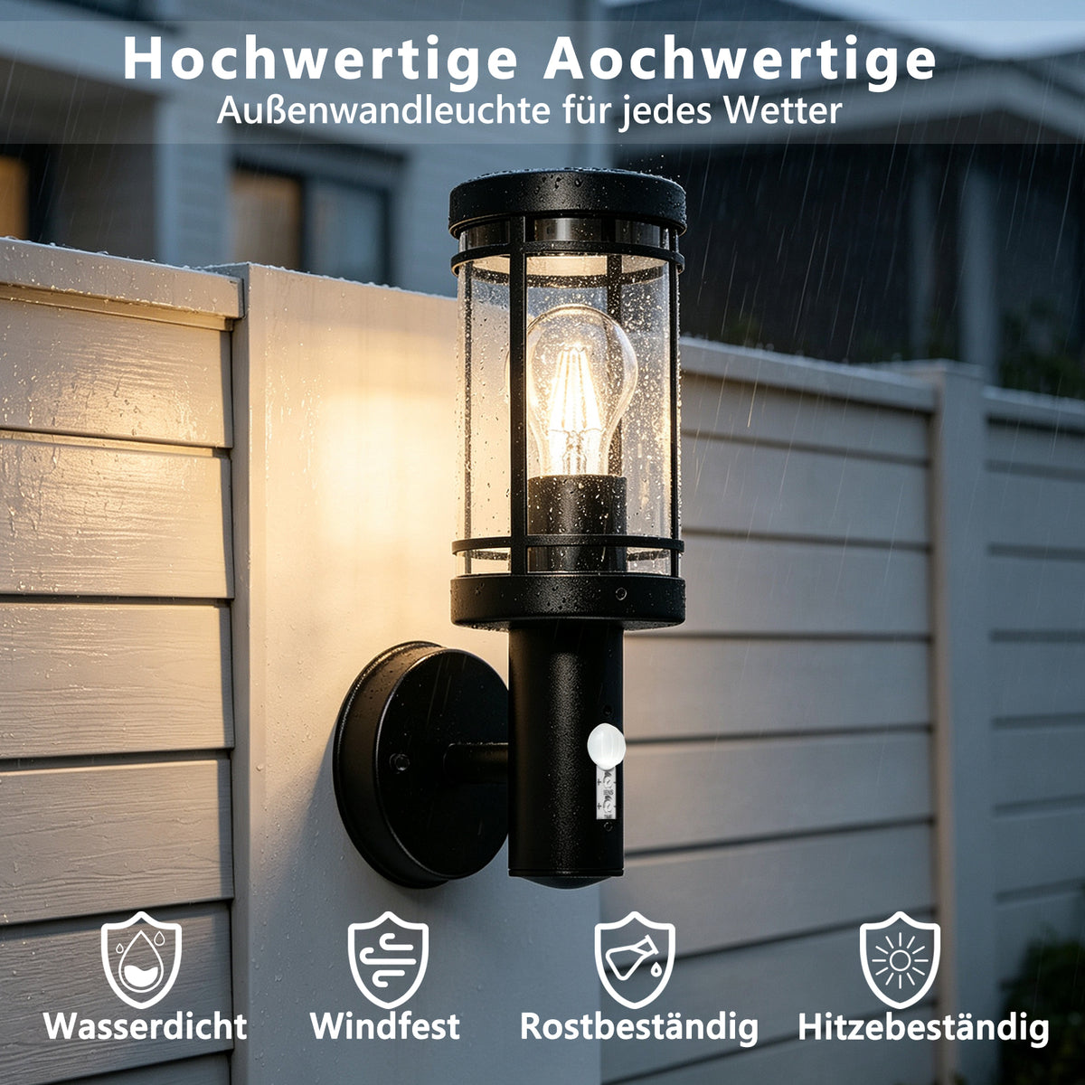 Lampe d'extérieur avec détecteur de mouvement et douille E27, lampe murale extérieure IP44 étanche à l'eau pour porte d'entrée et jardin