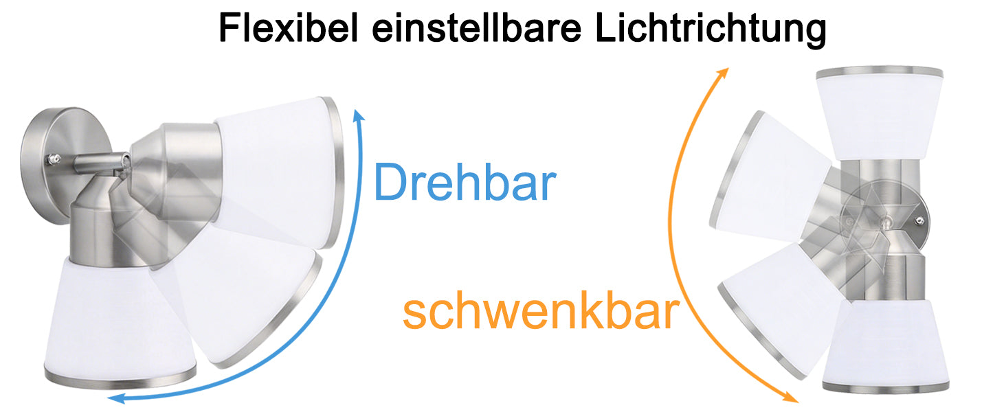 350° Drehbare Wandleuchte 2er Set |Edelstahl Wandstrahler
