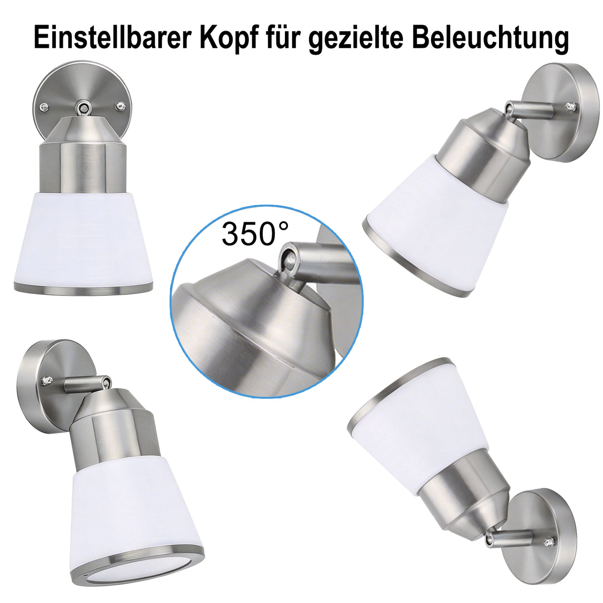 350° Drehbare Wandleuchte 2er Set |Edelstahl Wandstrahler