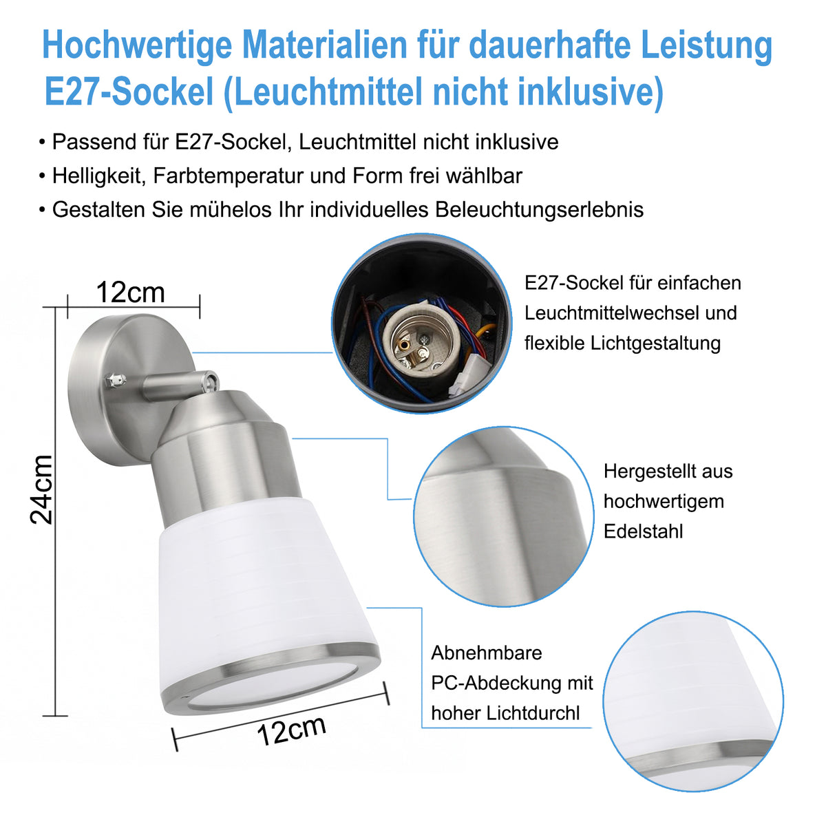 350° Drehbare Wandleuchte 2er Set |Edelstahl Wandstrahler